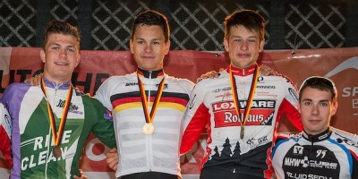 130714_GER_BadSalzdetfurth_DM_XC_JuniorsM_ceremony_Horvath_Egger_Baum_Schwarzbauer_Bertsch_close_acrossthecountry_mountainbike_by_Kuestenbrueck