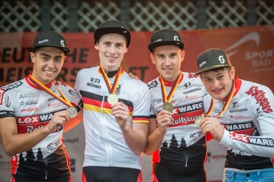 130714_GER_BadSalzdetfurth_DM_XC_U23m_ceremony_Schelb_Pfaeffle_Gluth_Schwarzbauer_medal_acrossthecountry_mountainbike_by_Kuestenbruec